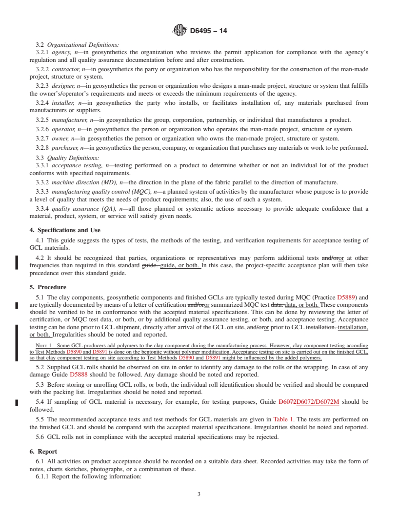 REDLINE ASTM D6495-14 - Standard Guide for Acceptance Testing Requirements for Geosynthetic Clay Liners