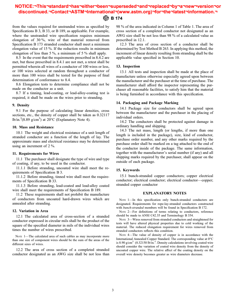 ASTM B174-95 - Standard Specification for Bunch-Stranded Copper Conductors for Electrical Conductors