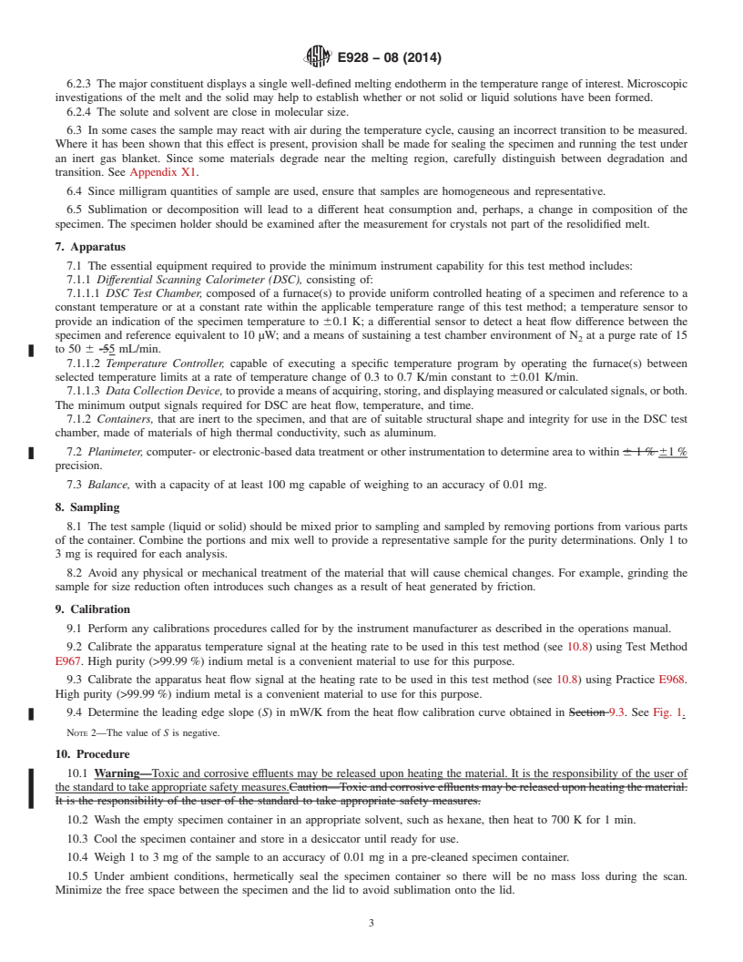 REDLINE ASTM E928-08(2014) - Standard Test Method for  Purity by Differential Scanning Calorimetry