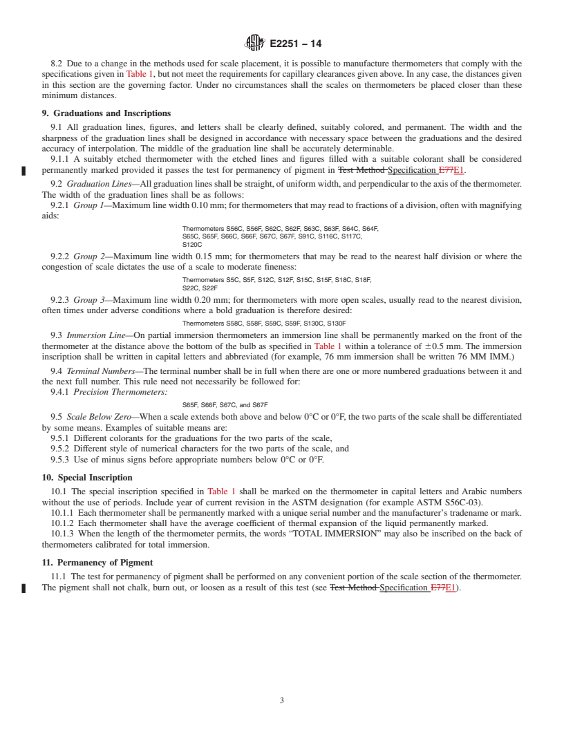 REDLINE ASTM E2251-14 - Standard Specification for  Liquid-in-Glass ASTM Thermometers with Low-Hazard Precision   Liquids