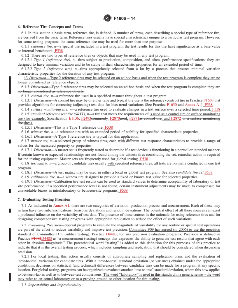 REDLINE ASTM F1806-14 - Standard Practice for Tire Testing Operations&ndash;Basic Concepts and Terminology  for Reference Tire Use