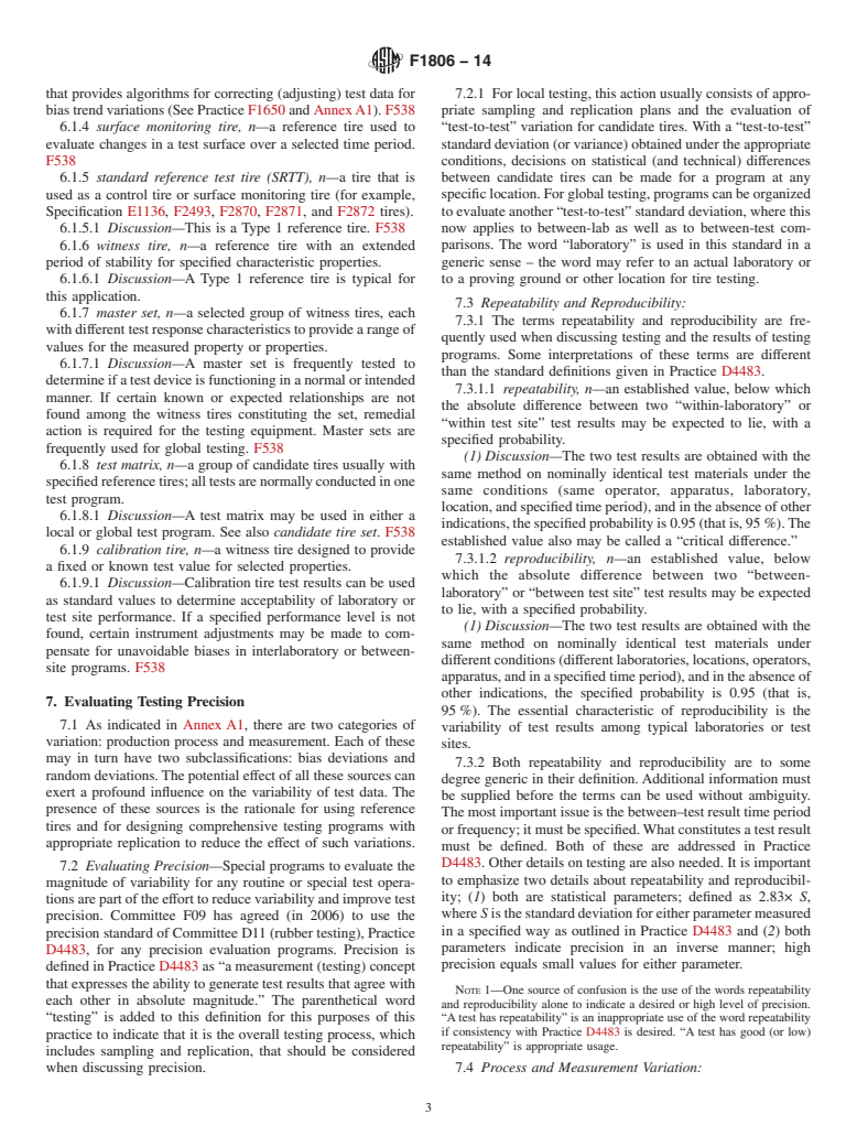 ASTM F1806-14 - Standard Practice for Tire Testing Operations&ndash;Basic Concepts and Terminology  for Reference Tire Use