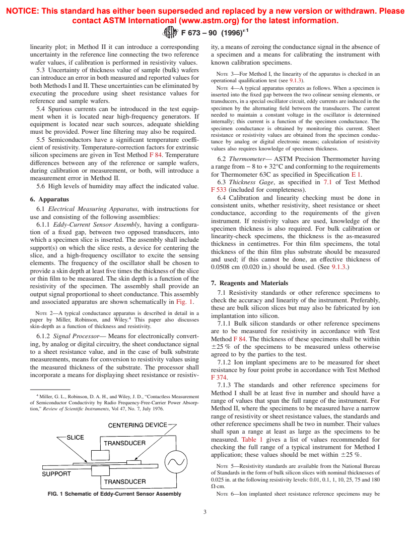 ASTM F673-90(1996)e1 - Standard Test Methods for Measuring Resistivity of Semiconductor Slices or Sheet Resistance of Semiconductor Films with a Noncontact Eddy-Current Gage