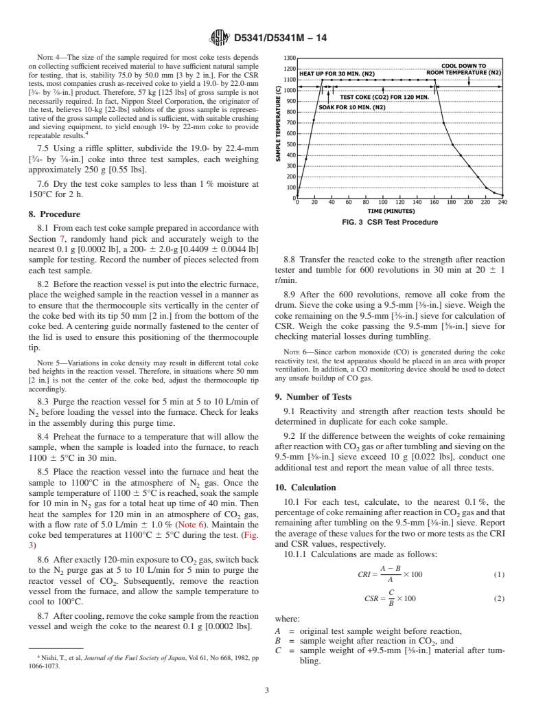 ASTM D5341/D5341M-14 - Standard Test Method for Measuring Coke Reactivity Index (CRI) and Coke Strength After Reaction (CSR)