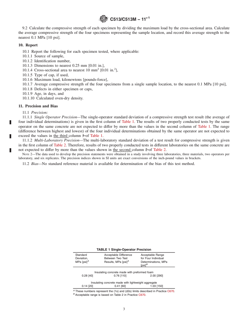 REDLINE ASTM C513/C513M-11e1 - Standard Test Method for  Obtaining and Testing Specimens of Hardened Lightweight Insulating Concrete for Compressive Strength