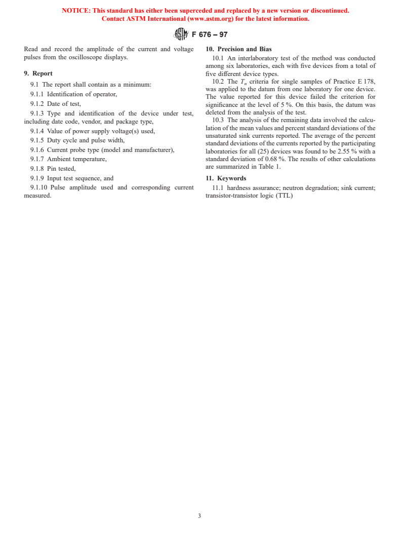 ASTM F676-97 - Standard Test Method for Measuring Unsaturated TTL Sink Current