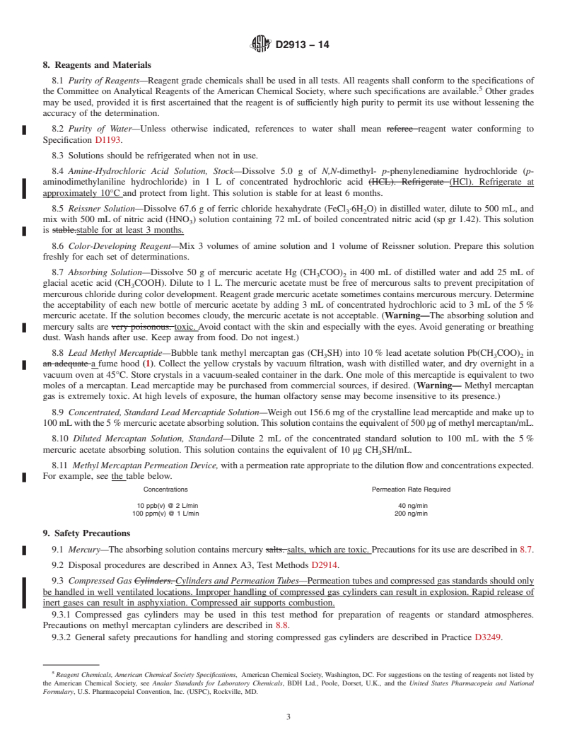 REDLINE ASTM D2913-14 - Standard Test Method for  Mercaptan Content of the Atmosphere