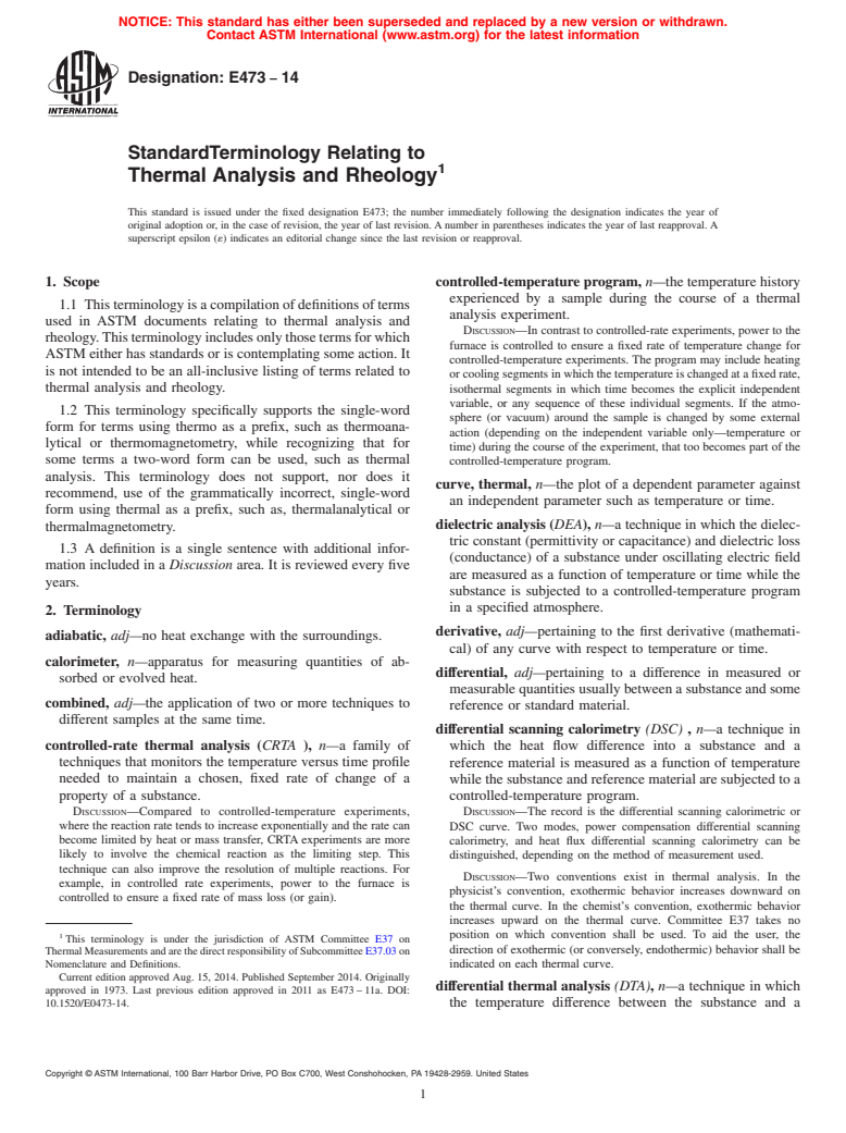 ASTM E473-14 - Standard Terminology Relating to  Thermal Analysis and Rheology