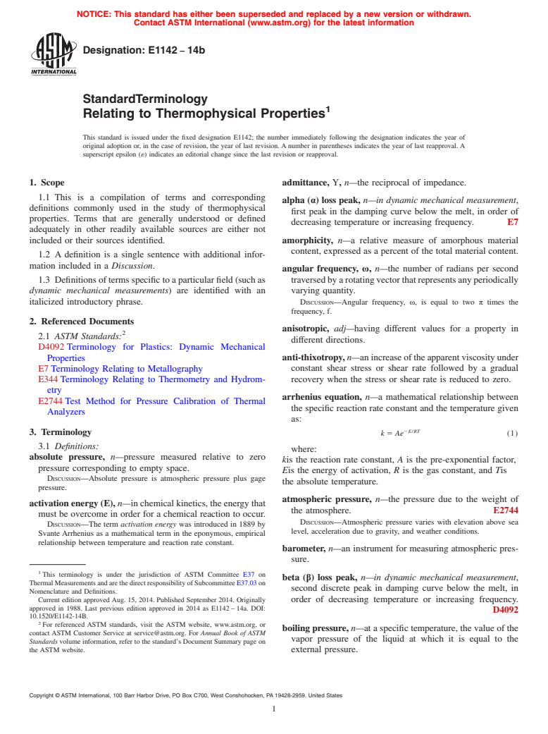 ASTM E1142-14b - Standard Terminology  Relating to Thermophysical Properties