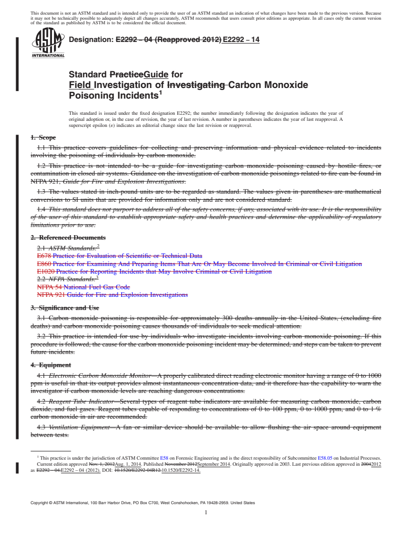 REDLINE ASTM E2292-14 - Standard Guide for  Field Investigation of Carbon Monoxide Poisoning Incidents