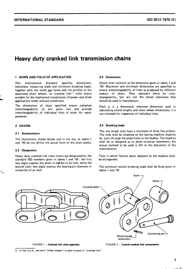 ISO 3512:1976 - Heavy duty cranked link transmission chains