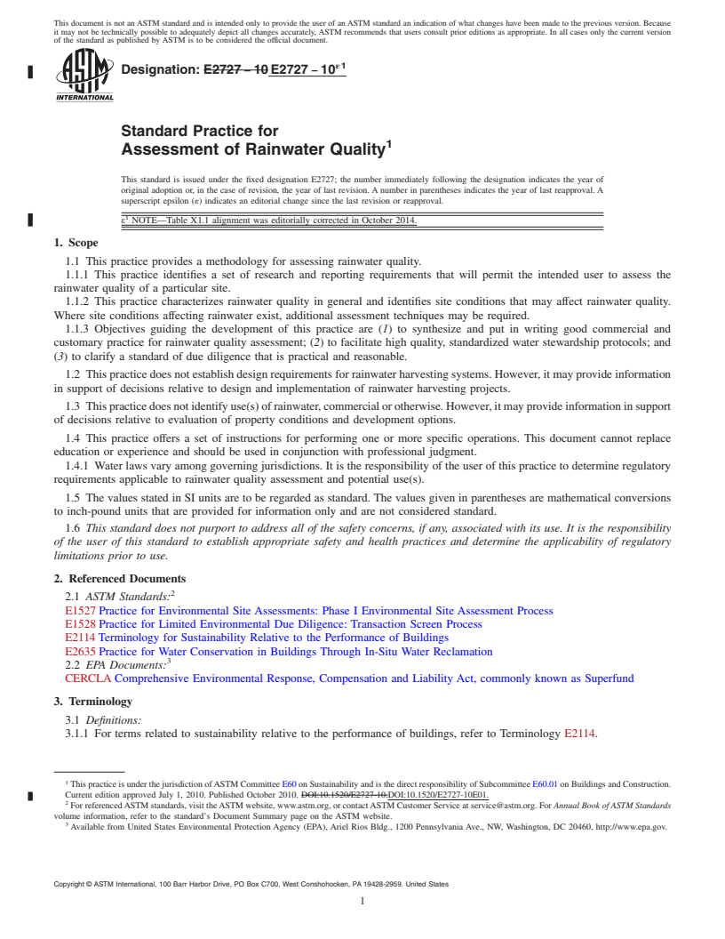 REDLINE ASTM E2727-10e1 - Standard Practice for  Assessment of Rainwater Quality