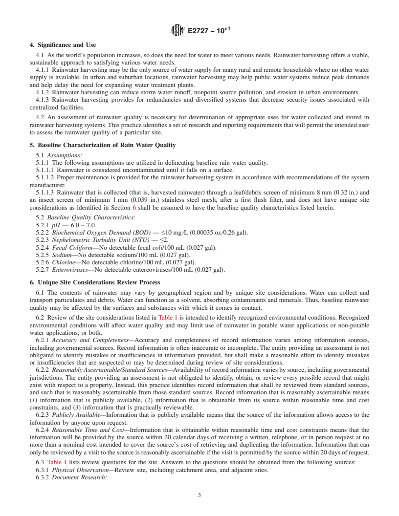 REDLINE ASTM E2727-10e1 - Standard Practice for  Assessment of Rainwater Quality