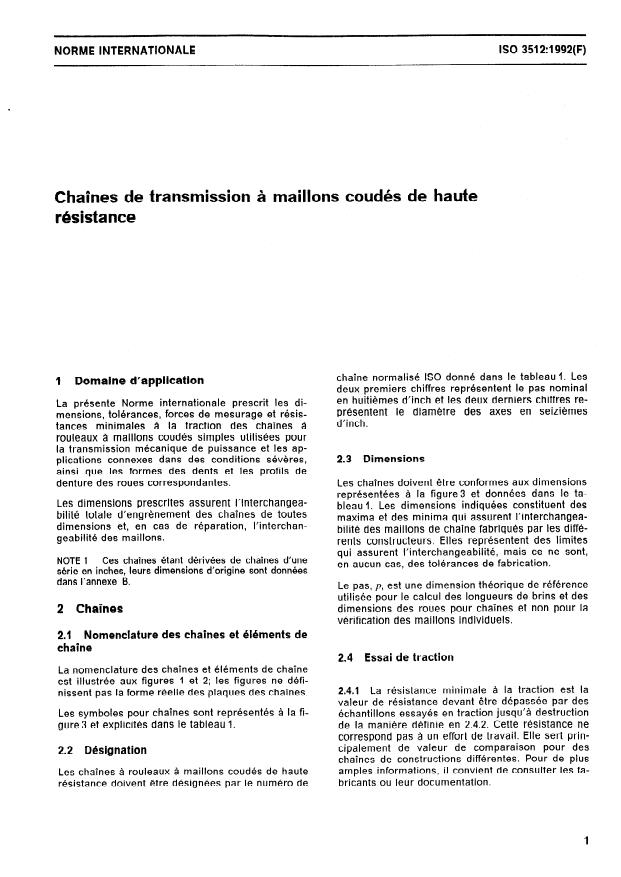 ISO 3512:1992 - Chaînes de transmission a maillons coudés de haute résistance