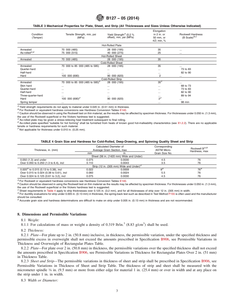 REDLINE ASTM B127-05(2014) - Standard Specification for Nickel-Copper Alloy &#40;UNS N04400&#41; Plate, Sheet, and Strip