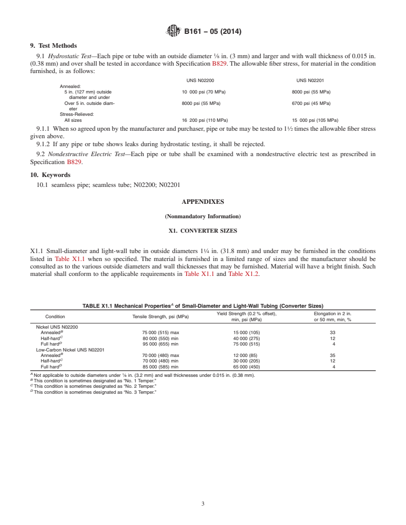 REDLINE ASTM B161-05(2014) - Standard Specification for Nickel Seamless Pipe and Tube