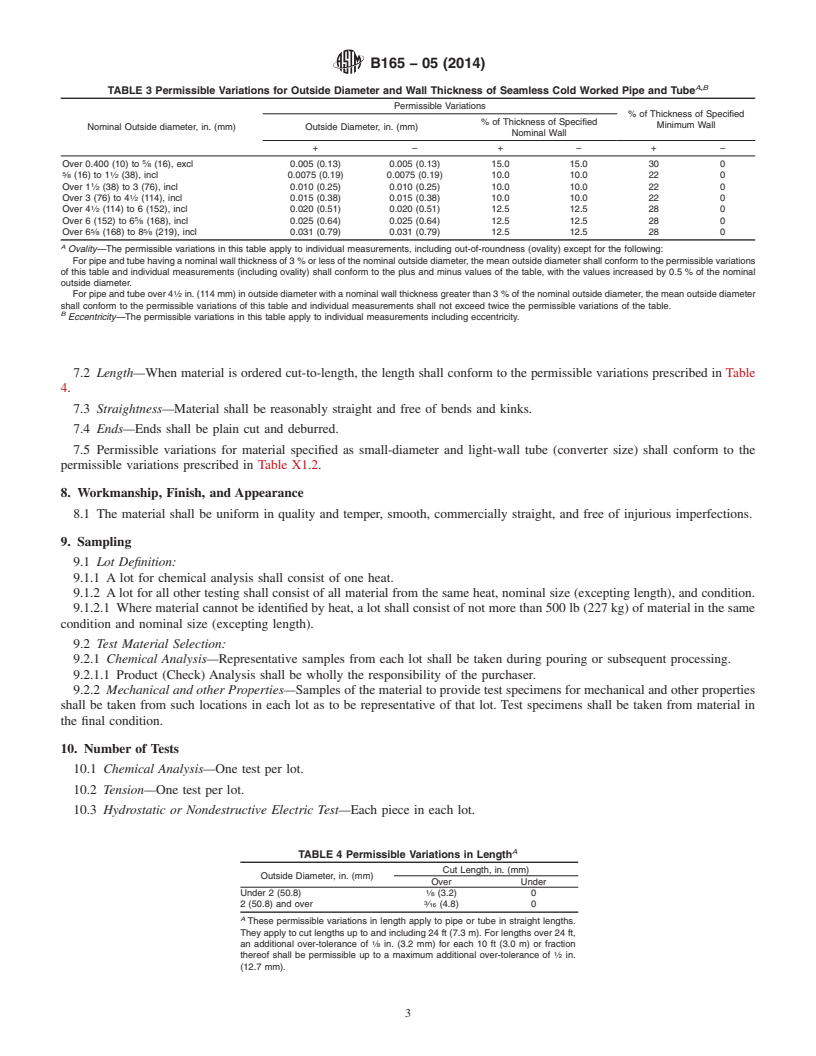 REDLINE ASTM B165-05(2014) - Standard Specification for Nickel-Copper Alloy &#40;UNS N04400&#41; Seamless Pipe and Tube