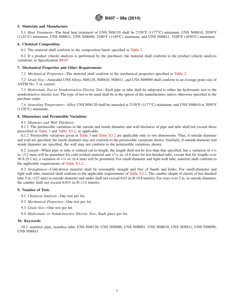 REDLINE ASTM B407-08a(2014) - Standard Specification for Nickel-Iron-Chromium Alloy Seamless Pipe and Tube