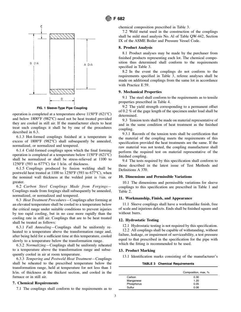 ASTM F682-82a(1998) - Standard Specification for Wrought Carbon Steel Sleeve-Type Pipe Couplings