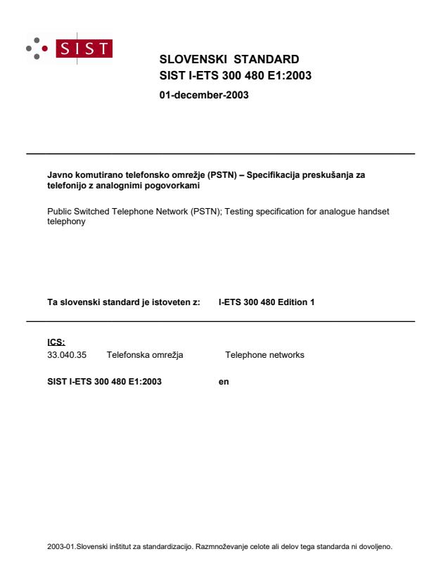 SIST IETS 300 480 E12003 Public Switched Telephone Network (PSTN
