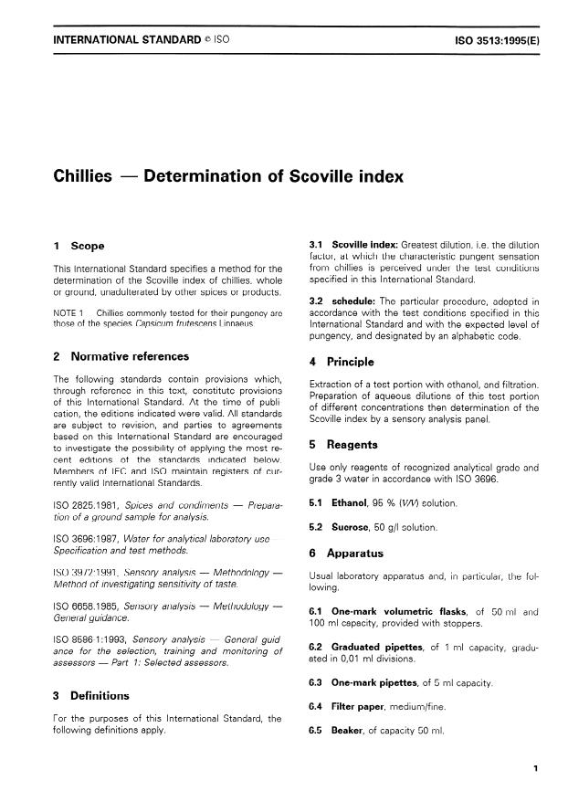 ISO 3513:1995 - Chillies -- Determination of Scoville index
