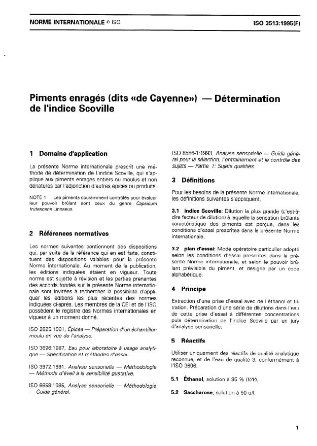 ISO 3513:1995 - Piments enragés (dits "de Cayenne") -- Détermination de l'indice Scoville
