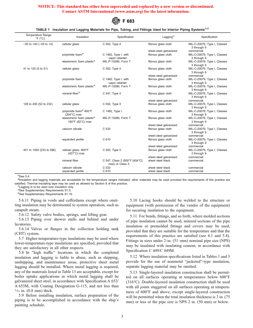 ASTM F683-02 - Standard Practice for Selection and Application of Thermal Insulation for Piping and Machinery