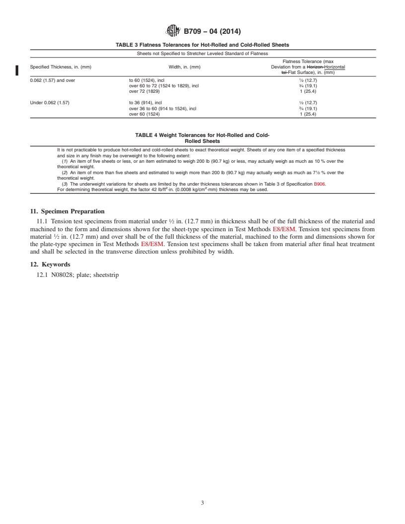 REDLINE ASTM B709-04(2014) - Standard Specification for Iron-Nickel-Chromium-Molybdenum Alloy &#40;UNS N08028&#41; Plate, Sheet,  and       Strip