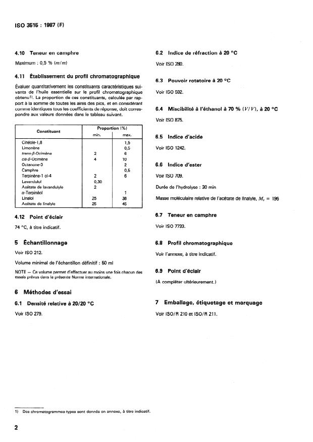 ISO 3515:1987 ISO 3515:1987 - Huile essentielle de lavande de France (Lavandula angustifolia P. Miller) - Page 4 preview