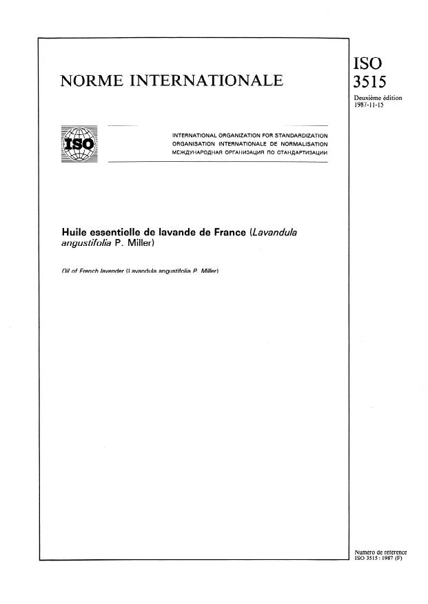 ISO 3515:1987 ISO 3515:1987 - Oil of French lavender (Lavandula angustifolia P. Miller) - Page 1 preview