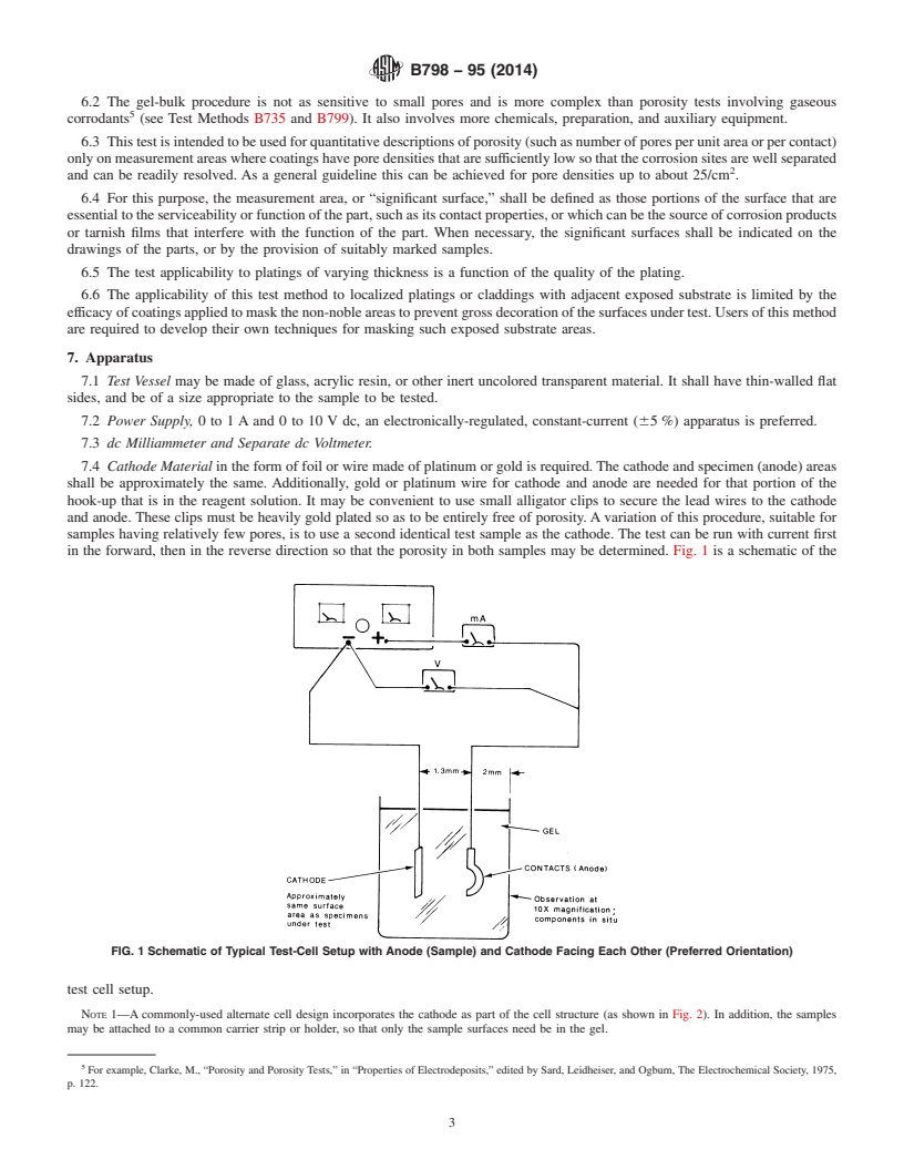 REDLINE ASTM B798-95(2014) - Standard Test Method for Porosity in Gold or Palladium Coatings on Metal Substrates  by Gel-Bulk Electrography
