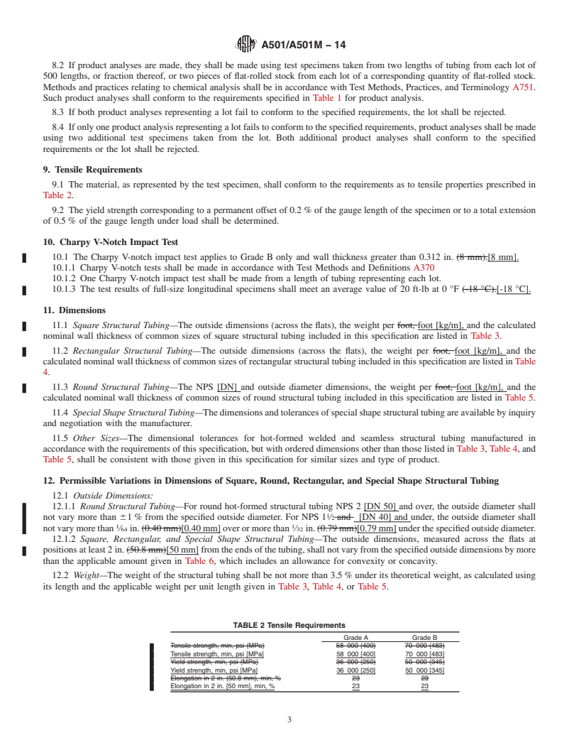 REDLINE ASTM A501/A501M-14 - Standard Specification for Hot-Formed Welded and Seamless Carbon Steel Structural Tubing