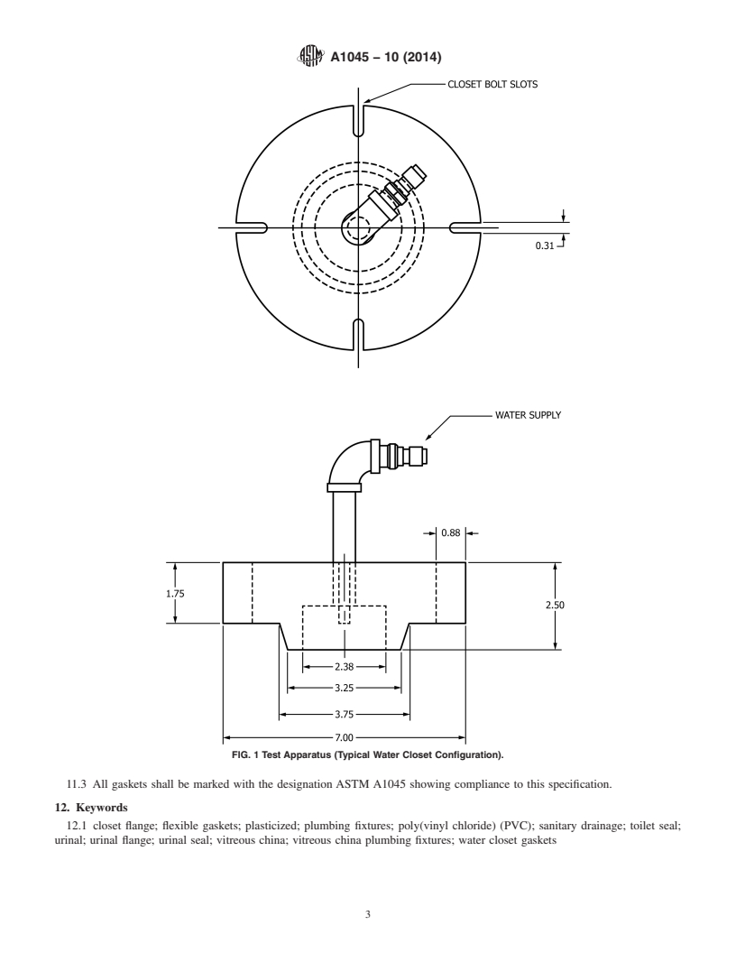 REDLINE ASTM A1045-10(2014) - Standard Specification for  Flexible Poly &#40;Vinyl Chloride&#41; &#40;PVC&#41; Gaskets used in Connection   of Vitreous China Plumbing Fixtures to Sanitary Drainage Systems
