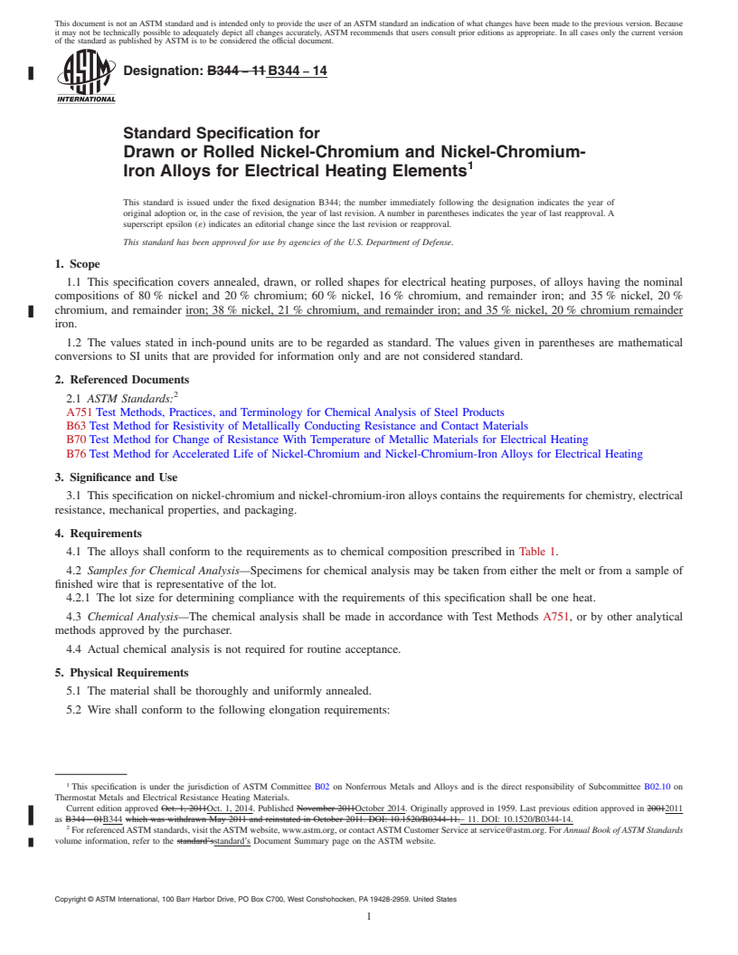 REDLINE ASTM B344-14 - Standard Specification for Drawn or Rolled Nickel-Chromium and Nickel-Chromium-Iron Alloys  for  Electrical Heating Elements