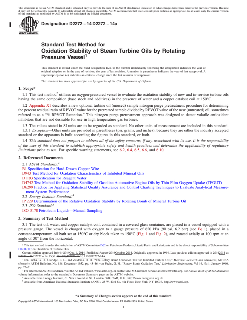 REDLINE ASTM D2272-14a - Standard Test Method for  Oxidation Stability of Steam Turbine Oils by Rotating Pressure   Vessel