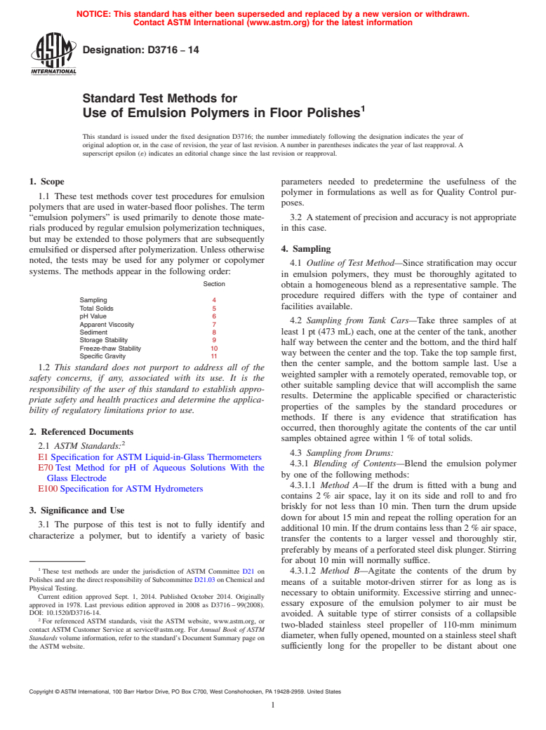 ASTM D3716-14 - Standard Test Methods for  Use of Emulsion Polymers in Floor Polishes