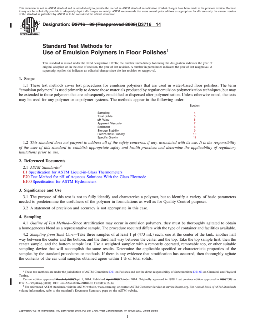 REDLINE ASTM D3716-14 - Standard Test Methods for  Use of Emulsion Polymers in Floor Polishes