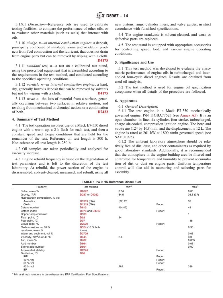 ASTM D5967-14 - Standard Test Method for Evaluation of Diesel Engine Oils in T-8 Diesel Engine