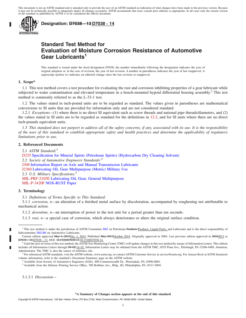 REDLINE ASTM D7038-14 - Standard Test Method for  Evaluation of Moisture Corrosion Resistance of Automotive Gear  Lubricants