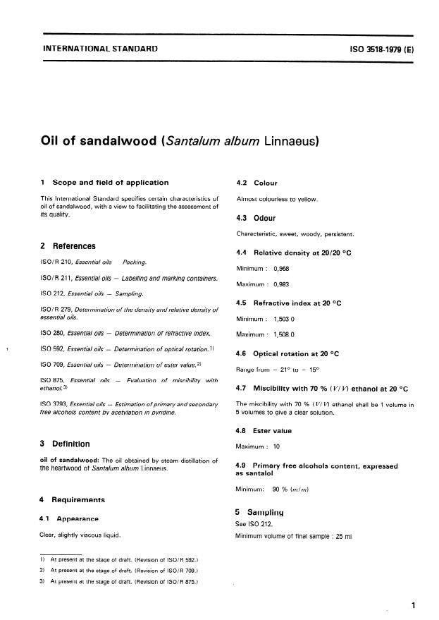 ISO 3518:1979 - Oil of sandalwood (Santalum album, Linnaeus)