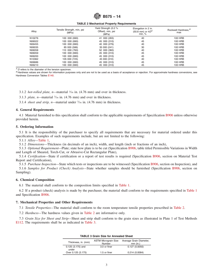 REDLINE ASTM B575-14 - Specification for Low-Carbon Nickel-Chromium-Molybdenum, Low-Carbon Nickel-Chromium-Molybdenum-Copper, Low-Carbon Nickel-Chromium-Molybdenum-Tantalum, Low-Carbon Nickel-Chromium-Molybdenum-Tungsten, and Low-Carbon Nickel-Molybdenum-Chromium Alloy Plate, Sheet, and Strip