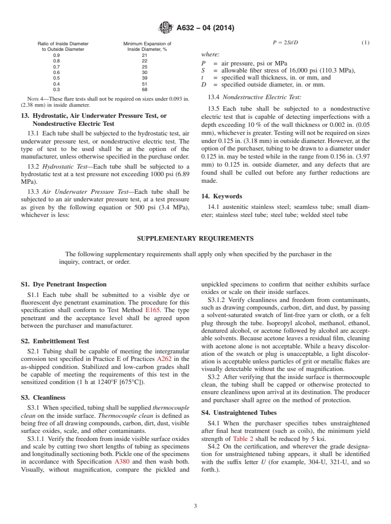 ASTM A632-04(2014) - Standard Specification for  Seamless and Welded Austenitic Stainless Steel Tubing &#40;Small-Diameter&#41;   for General Service