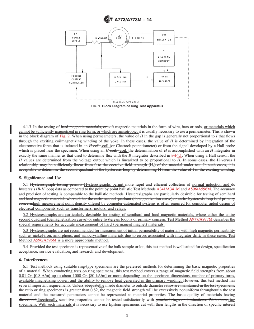 REDLINE ASTM A773/A773M-14 - Standard Test Method for Direct Current Magnetic Properties of Low Coercivity Magnetic  Materials Using Hysteresigraphs