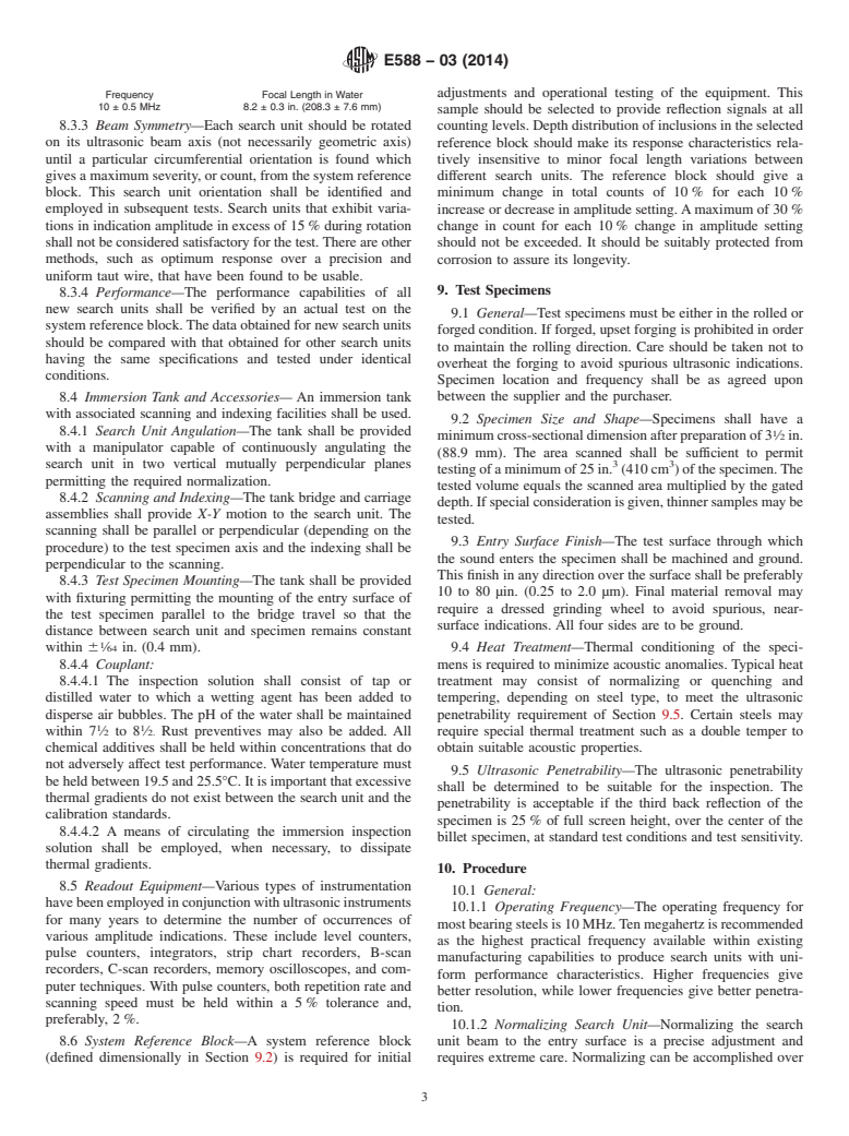 ASTM E588-03(2014) - Standard Practice for Detection of Large Inclusions in Bearing Quality Steel by the  Ultrasonic Method