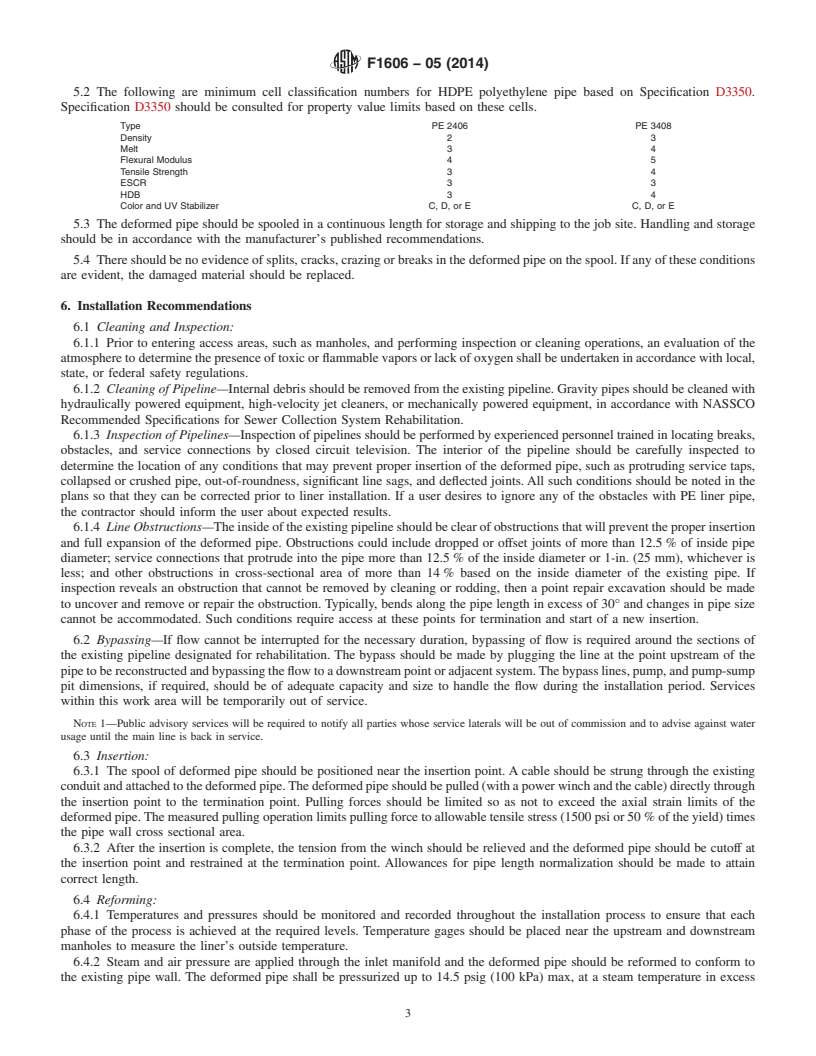 REDLINE ASTM F1606-05(2014) - Standard Practice for  Rehabilitation of Existing Sewers and Conduits with Deformed  Polyethylene  &#40;PE&#41; Liner