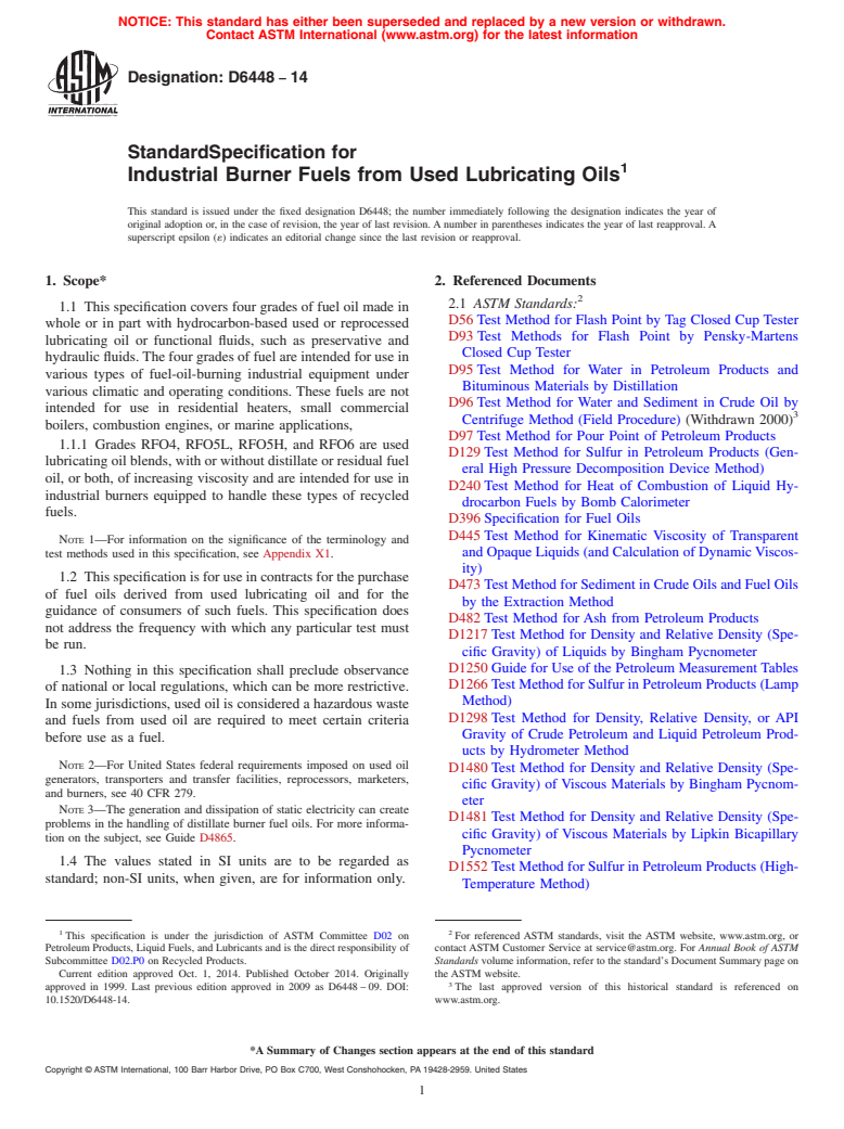 ASTM D6448-14 - Standard Specification for  Industrial Burner Fuels from Used Lubricating Oils