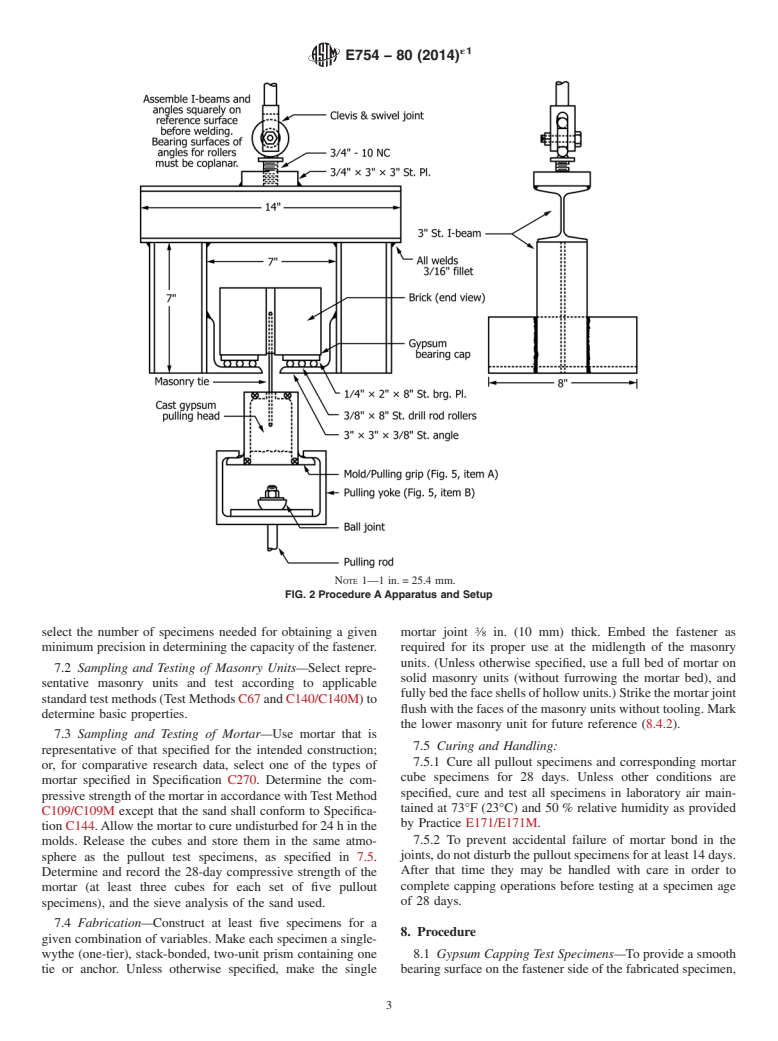 ASTM E754-80(2014)e1 - Standard Test Method for Pullout Resistance of Ties and Anchors Embedded in Masonry  Mortar Joints