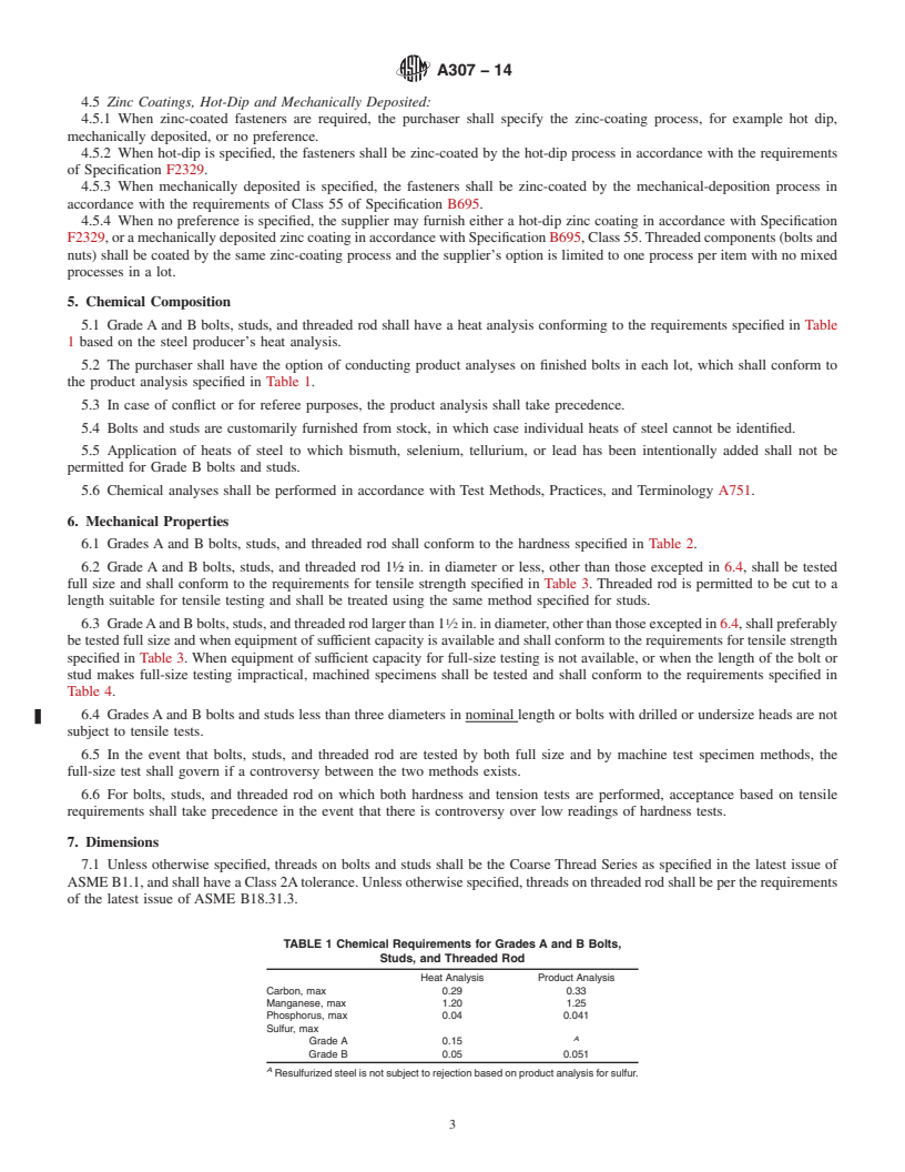 REDLINE ASTM A307-14 - Standard Specification for  Carbon Steel Bolts, Studs, and Threaded Rod 60000 PSI Tensile  Strength