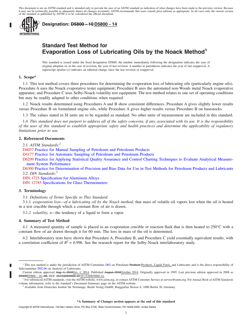 REDLINE ASTM D5800-14 - Standard Test Method for  Evaporation Loss of Lubricating Oils by the Noack Method