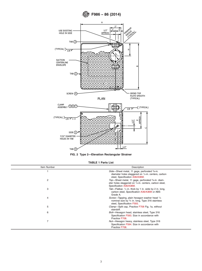 ASTM F986-86(2014) - Standard Specification for  Suction Strainer Boxes